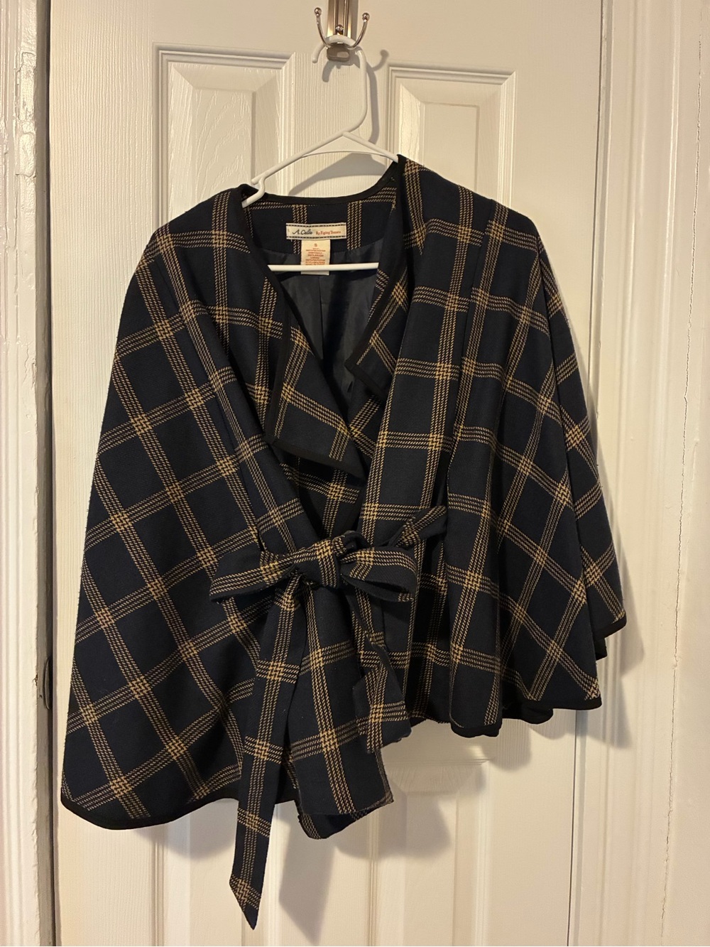 A Calén by Flying Tomato Vintage-Inspired Navy Plaid Cape Coat